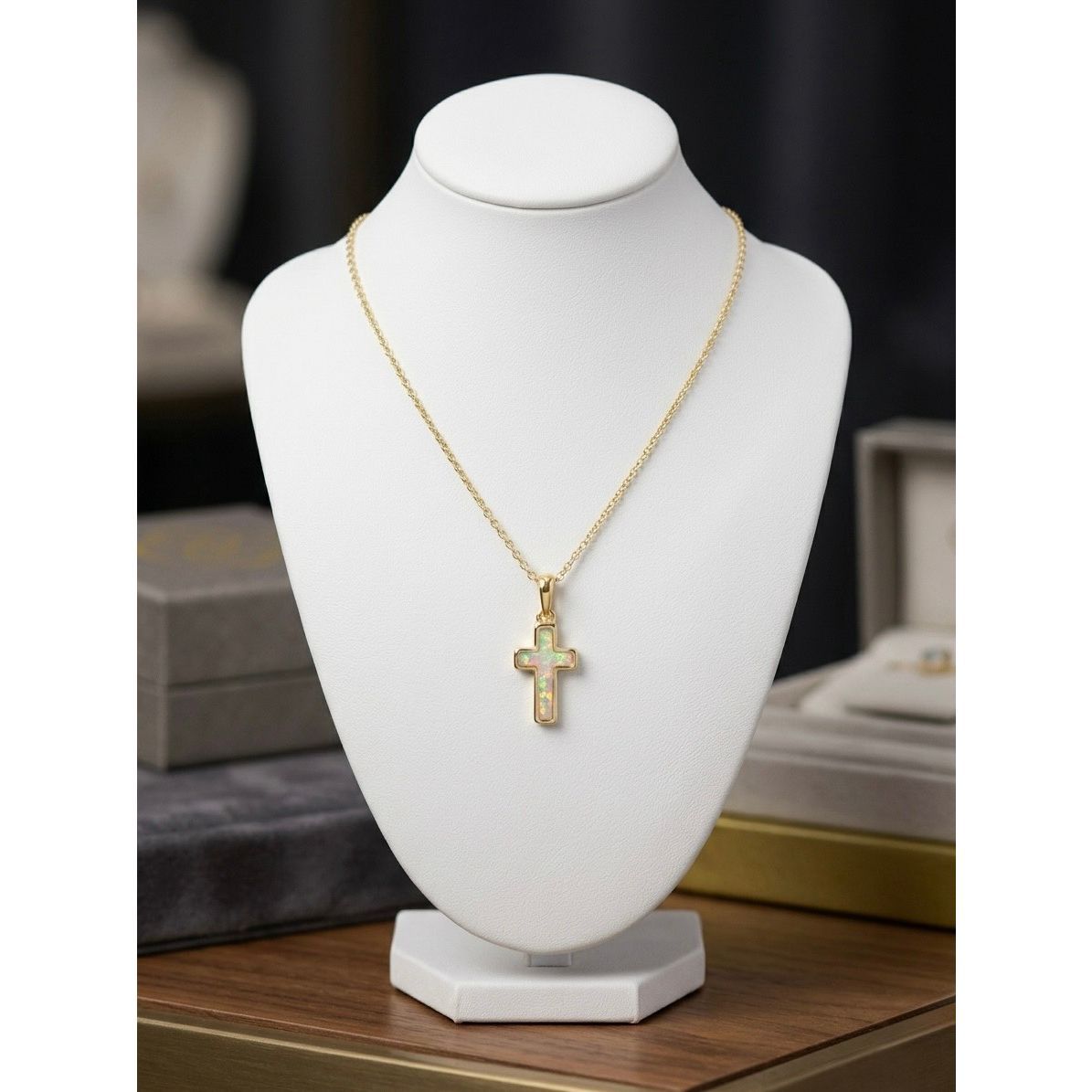 Kendra Scott Cross Pendant Adjustable Necklace In Gold & White Kyocera Opal New